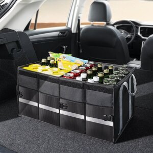 Базеус 60-литровый ящик для хранения в багажнике автомобиля, водонепроницаемый, большой объем, складной дизайн, черный 6