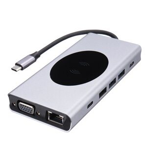 Базикс 13 In 1 Triple Дисплей Адаптер док-станции USB-C Hub с USB 3.0 / USB-C 2.0 / Беспроводное зарядное устройство 15