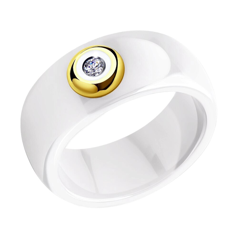 Белое керамическое кольцо с золотом и бриллиантом SOKOLOV от компании Admi - фото 1