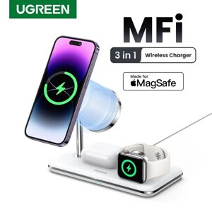 Беспроводное зарядное устройство UGREEN Magnetic 25 Вт Stand 15W 3-в-1 зарядная станция для iPhone 14 Pro Max для Apple