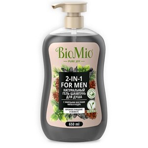 BIO MIO Натуральный гель-шампунь для душа для мужчин, с эфирными маслами мяты и кедра «2-in-1» For Men