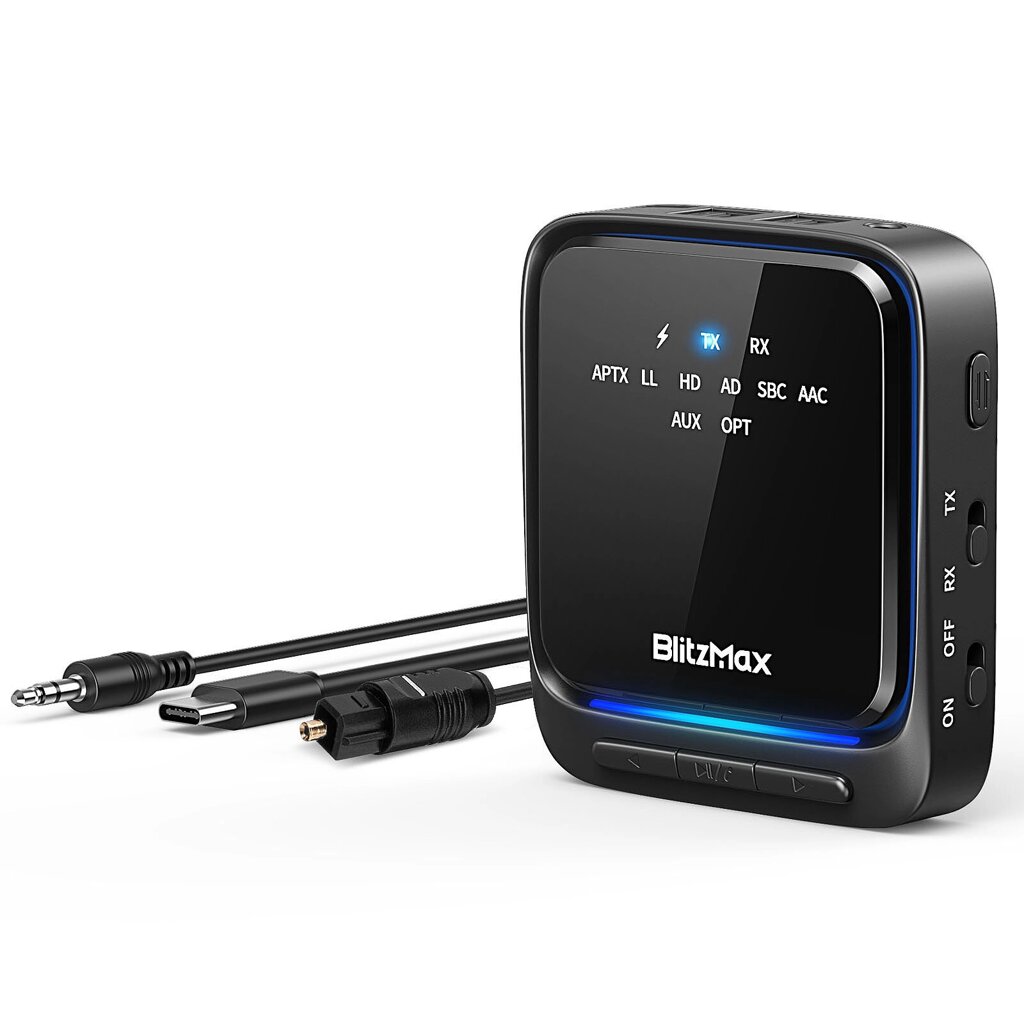 BlitzMax BT06 Передатчик Приемник Bluetooth V5.2 apt Адаптивный HiFi звук с малой задержкой Оптоволоконная передача Двух от компании Admi - фото 1