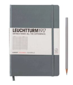 Блокнот Leuchtturm1917 Classic A5 (14. 5x21см. ) 80г/м2 - 251 стр. в клетку, твердая обложка, цвет: антрацитовый
