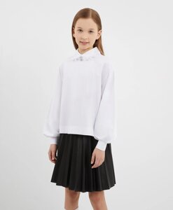 Блузка из джерси с объёмными рукавами белая для девочки Gulliver (140)