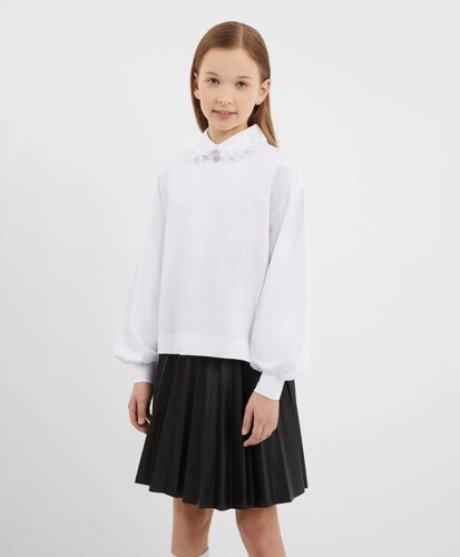 Блузка из джерси с объёмными рукавами белая для девочки Gulliver (152)