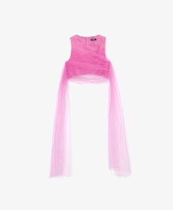 Блузка из сатина и сетки розовая для девочек Gulliver (146)