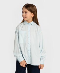 Блузка с длинным рукавом и отложным воротником голубая Button Blue (170)