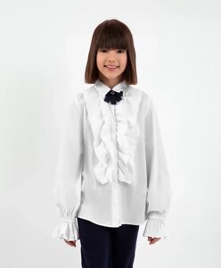 Блузка с длинным рукавом и съемным бантом белая Gulliver (140)