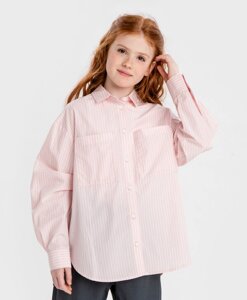 Блузка с длинным рукавом в мелкую полоску розовая Button Blue (134)