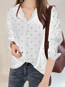 Блузка с длинными рукавами и лацканами на пуговицах в горошек For Женское
