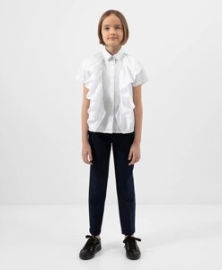 Блузка с коротким рукавом и крупными рюшами белая Gulliver (140)