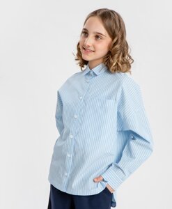 Блузка с накладным карманом в мелкую полоску голубая Button Blue (134)