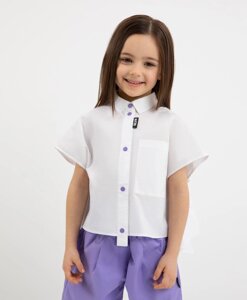 Блузка с оригинальным кроем белая для девочек Gulliver (128)