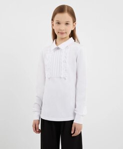 Блузка с вставкой из плиссированного текстиля белая для девочки Gulliver (128)