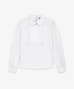 Блузка с вставкой из плиссированного текстиля белая для девочки Gulliver (140)
