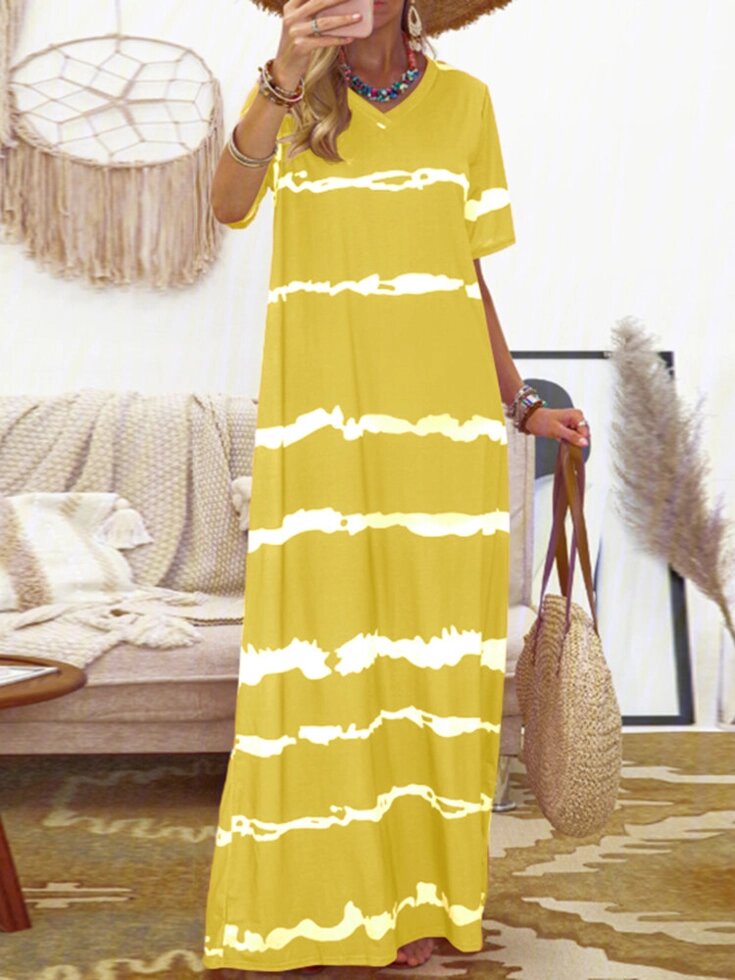 Богемная полоса с принтом Clash Color Splicing Дизайн V-образный вырез Платье от компании Admi - фото 1
