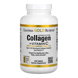 CALIFORNIA GOLD NUTRITION Пептиды гидролизованного коллагена с витамином C, тип 1 и 3 Hydrolyzed Collagen