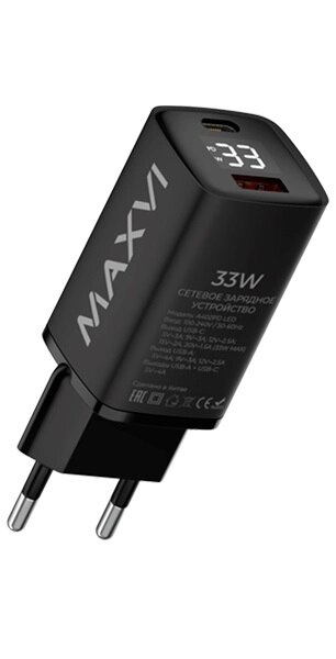 Cетевое зарядное устройство Maxvi A402PD LED черное от компании Admi - фото 1