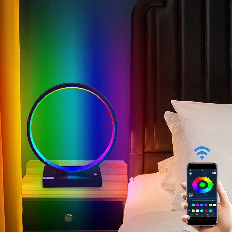 Creative RGB LED Стол Лампа Smart BedsideLight Интеллектуальное освещение Спальня Кабинет Гостиная Атмосферное освещение от компании Admi - фото 1