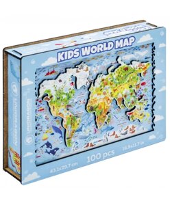 Деревянный пазл Детская карта мира 100 деталей