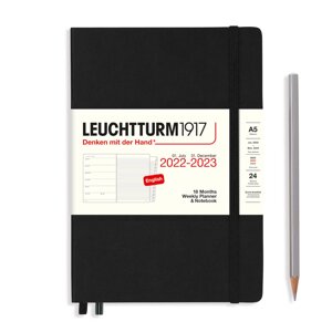 Еженедельник-блокнот Leuchtturm Medium (A5) на 2023г (18мес) с буклетом твердая обложка Черный