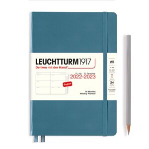 Еженедельник Leuchtturm Medium (A5) на 2023г (18мес) с буклетом твердая обложка Синий Камень