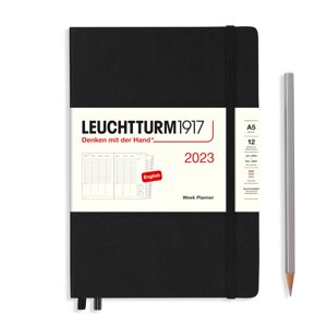 Еженедельник Leuchtturm1917 Medium (A5) на 2023г дни с расписанием твердая обложка Черный + алфавитная записная книжка
