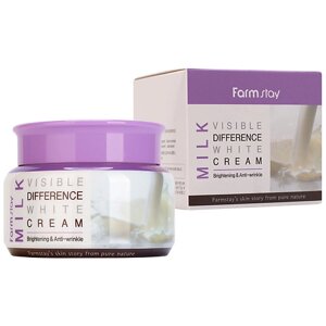 FARMSTAY Крем для лица увлажняющий с протеинами молока Milk Visible Difference White Cream