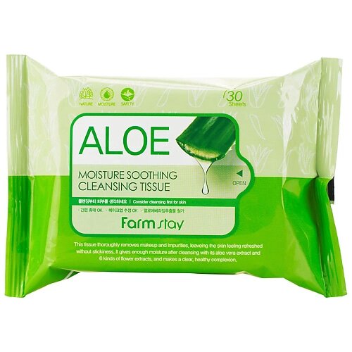 FARMSTAY Очищающие увлажняющие салфетки с экстрактом алоэ Aloe Moisture Soothing Cleansing Tissue от компании Admi - фото 1