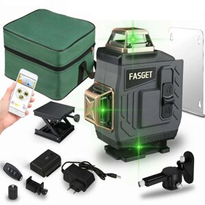 FASGet APP Control 16 линий 4D Лазер Уровень самовыравнивающийся 360 Горизонтальный и вертикальный крест Сверхмощная зел