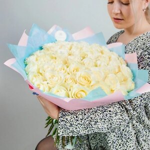 FLOWERY Роза Кения 40 см белые (Premium) 51 шт