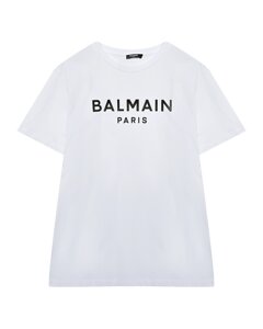 Футболка с черным лого, белая Balmain