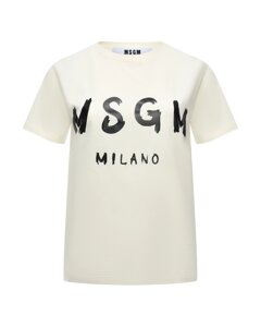 Футболка с черным лого, белая MSGM