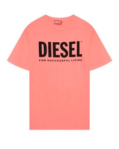 Футболка с черным лого, коралловая Diesel