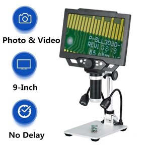 G1600 9-дюймовый цифровой микроскоп с большим цветным экраном HD 12MP Дисплей 1-1600X Непрерывный с LED Заполняющим свет