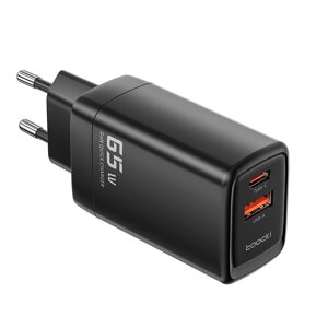 [GaN Tech] Туки TCT65-07EU 2-портовое зарядное устройство USB PD мощностью 65 Вт USB-A+Тип-C PD3.0 QC3.0 FCP AFC Адаптер