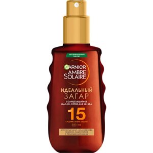 GARNIER Солнцезащитное масло-спрей для загара, водостойкое, с маслом ши, SPF 15 Ambre Solaire