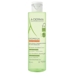 Гель смягчающий очищающий 2в1 Exomega A-derma/А-дерма 200мл