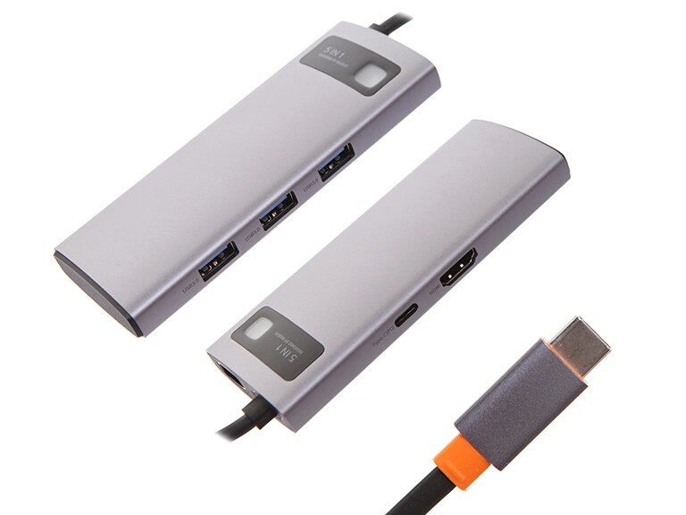 Хаб USB Baseus Metal Gleam Series 5-in-1 Multifunctional Type-C HUB Docking Station Grey CAHUB-CX0G от компании Admi - фото 1
