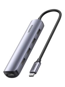 Хаб USB ugreen CM417 USB-C to 4xusb 3.0+HDMI adapter grey 20197