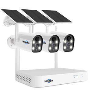 Hiseeu 2K HD Беспроводные комплекты с 3 камерами Солнечная Батарея Беспроводная система безопасности с питанием камера С