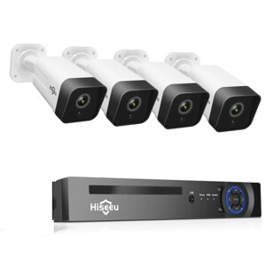 Hiseeu 4Pcs POE H. 265 + IP-камеры безопасности 8CH 5MP NVR Система камеры Поддержка аудио ночного видения 10 м IP66 Водо