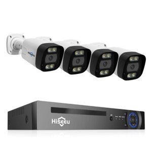 Hiseeu 8CH PoE Security CCTV камера Комплект системы Colorful Приложение ночного видения для двусторонней аудиосвязи Дис