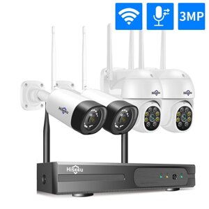 Hiseeu Wireless 8CH 4PCS 3MP Two-Way Audio Security PTZ 5X Digital Zoom На открытом воздухе и Пуля WIFI IP-камеры Водоне