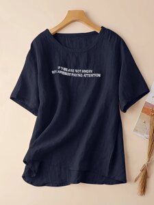 Хлопковая блузка с короткими рукавами Letter Print Round Шея