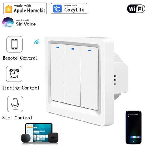 Homekit WiFi Smart Light Wall Key Выключатель для без нейтральной линии или с нейтральной линией Дистанционное Управлени