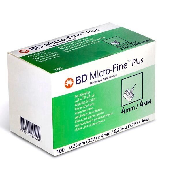 Иглы BD Micro-Fine Плюс для шприц-ручки 32G (0,23х4мм) одноразового использования 100шт (320520) от компании Admi - фото 1
