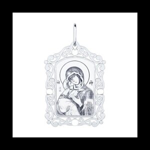 Иконка Божьей Матери, Владимирская SOKOLOV из серебра с алмазной гранью и лазерной обработкой