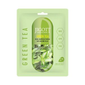 JIGOTT Тканевая маска для лица зеленый чай GREEN TEA Real Ampoule Mask