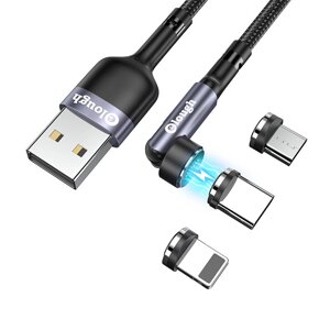Кабель достаточно 540 Magnetic 3A USB-A к iP/Type-C/Micro USB для быстрой зарядки и передачи данных Медь Core Line 1M/2M